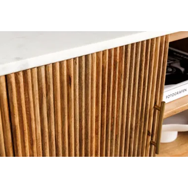 Invicta Szafka RTV TRES CHIC naturalne mango marmurowy blat 140 x 51 x 44cm / 45756