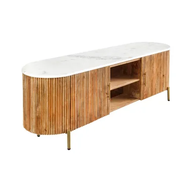 Invicta Szafka RTV TRES CHIC naturalne mango marmurowy blat 140 x 51 x 44cm / 45756