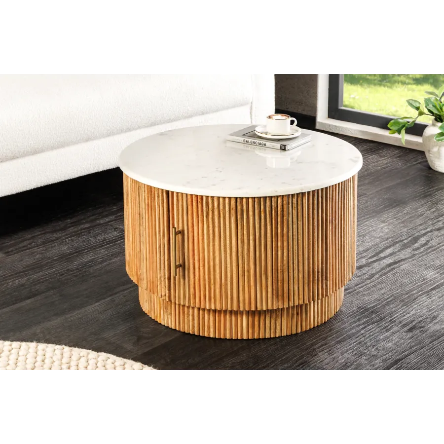 Invicta Stolik kawowy TRES CHIC naturalne mango marmurowy blat Ø 60 x40 cm / 45753