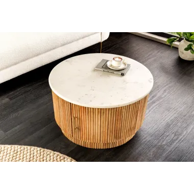 Invicta Stolik kawowy TRES CHIC naturalne mango marmurowy blat Ø 60 x40 cm / 45753