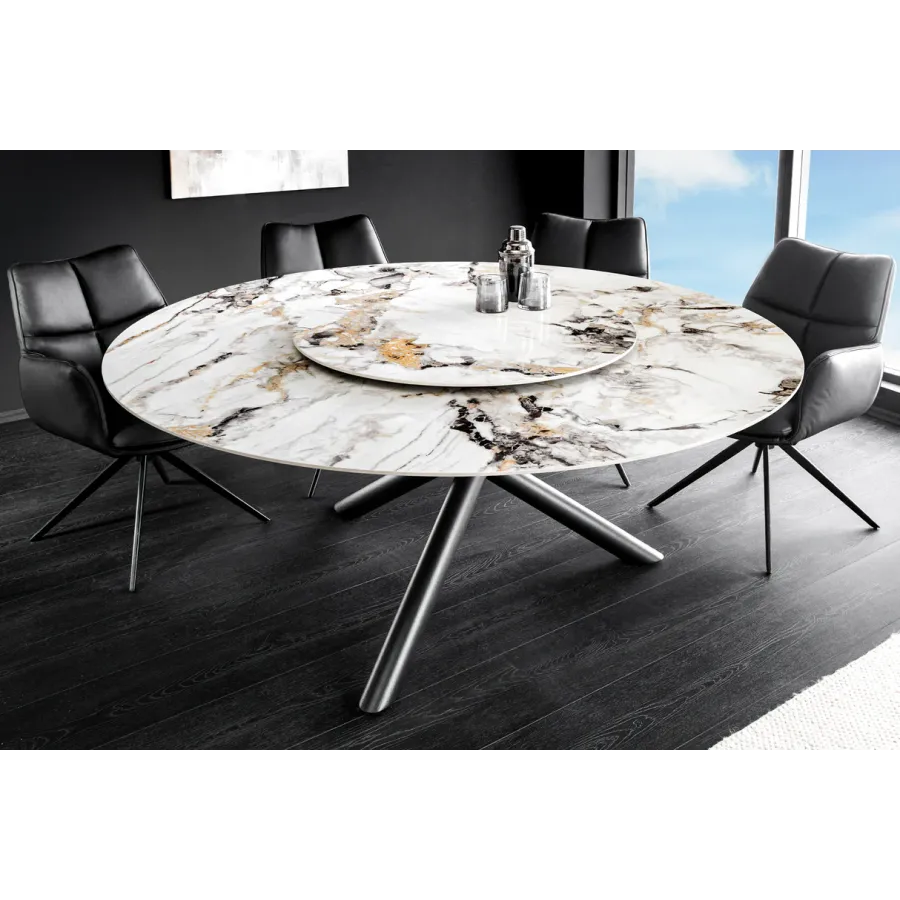 Invicta Stół do jadalni SPIN ceramiczny wielokolorowy marmuru Ø 150 x 76cm / 46422