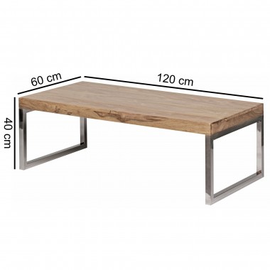 WOHNLING coffee table solid wood Acacia 120 cm wide dining room table design dark brown country style table
