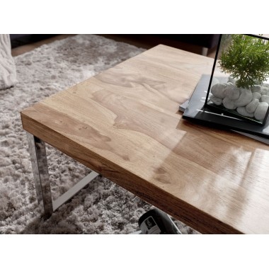 WOHNLING coffee table solid wood Acacia 120 cm wide dining room table design dark brown country style table