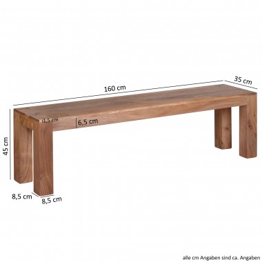 WOHNLING seating bench Solid wood Acacia 160 x 45 x 35 cm wooden bench natural product kitchen bench in country style