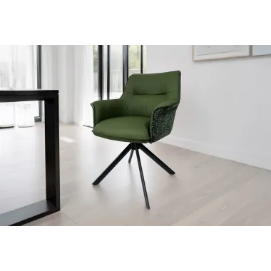 Invicta Krzesło obrotowe LE GRAND 180° butelkowa zieleń z podłokietnikami w skórze 68 x 87 x 68cm / 46991