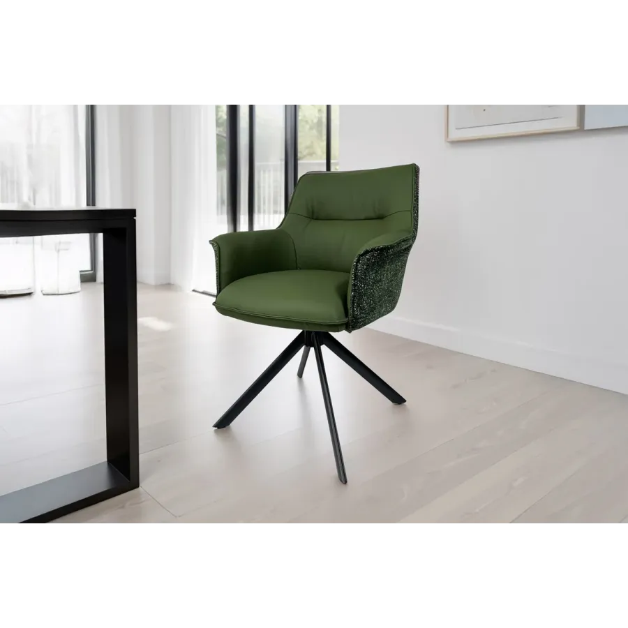 Invicta Krzesło obrotowe LE GRAND 180° butelkowa zieleń z podłokietnikami w skórze 68 x 87 x 68cm / 46991