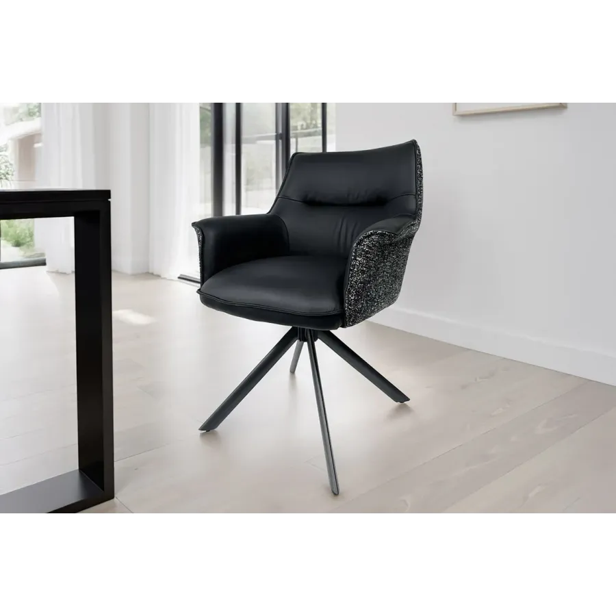 Invicta Krzesło obrotowe LE GRAND 180° czarne z podłokietnikami w skórze 68 x 87 x 68cm / 46988