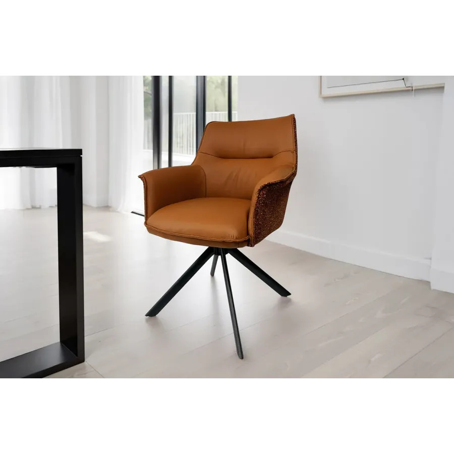 Invicta Krzesło obrotowe LE GRAND 180° brązowe z podłokietnikami w skórze 68 x 87 x 68cm / 46989