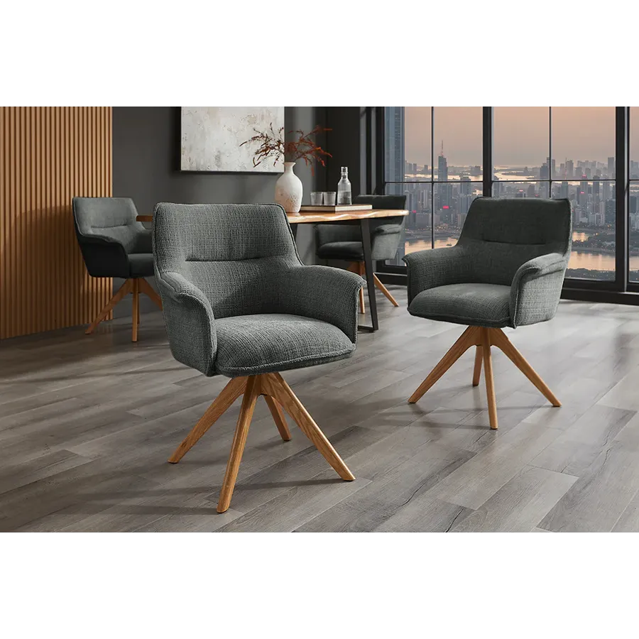 Invicta Krzesło obrotowe LE GRAND 180° szare z podłokietnikami chenille 68 x 87 x 68cm / 47476