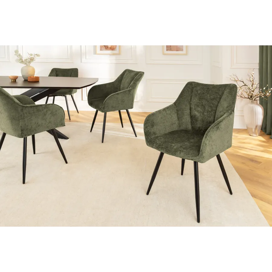 Invicta Krzesło obrotowe AVIGNON 360°z podłokietnikami zielony chenille 58 x 85 x 55cm / 45472