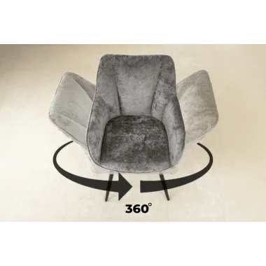 Invicta Krzesło obrotowe AVIGNON 360°z podłokietnikami szary chenille 58 x 85 x 55cm / 45469