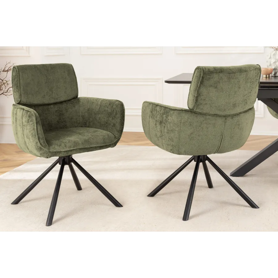 Invicta Krzesło obrotowe UNIQUE 180°z podłokietnikami zielona tkanina szenilowa 64 x 84 x 61cm / 46320