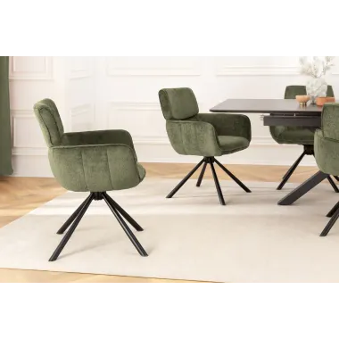 Invicta Krzesło obrotowe UNIQUE 180°z podłokietnikami zielona tkanina szenilowa 64 x 84 x 61cm / 46320