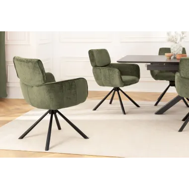 Invicta Krzesło obrotowe UNIQUE 180°z podłokietnikami zielona tkanina szenilowa 64 x 84 x 61cm / 46320