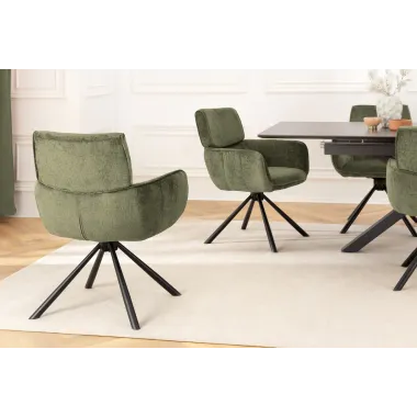 Invicta Krzesło obrotowe UNIQUE 180°z podłokietnikami zielona tkanina szenilowa 64 x 84 x 61cm / 46320