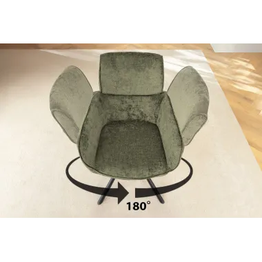 Invicta Krzesło obrotowe UNIQUE 180°z podłokietnikami zielona tkanina szenilowa 64 x 84 x 61cm / 46320