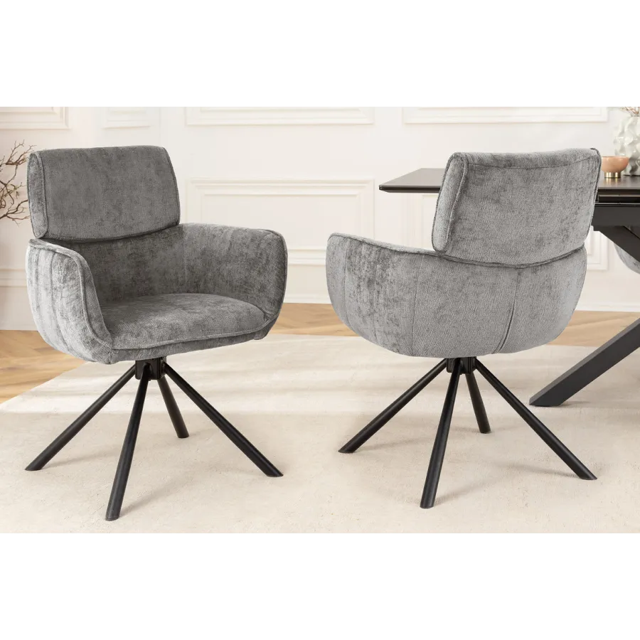 Invicta Krzesło obrotowe UNIQUE 180°z podłokietnikami szara tkanina szenilowa 64 x 84 x 61cm / 46321