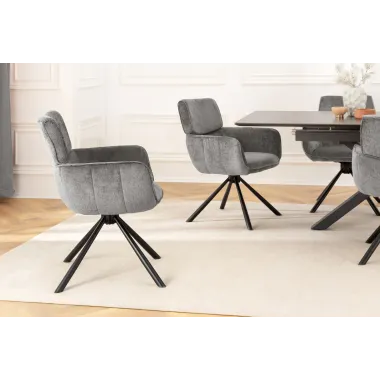 Invicta Krzesło obrotowe UNIQUE 180°z podłokietnikami szara tkanina szenilowa 64 x 84 x 61cm / 46321