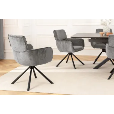 Invicta Krzesło obrotowe UNIQUE 180°z podłokietnikami szara tkanina szenilowa 64 x 84 x 61cm / 46321