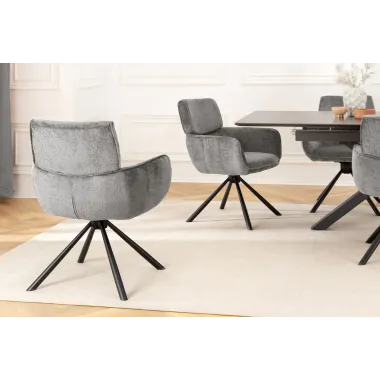 Invicta Krzesło obrotowe UNIQUE 180°z podłokietnikami szara tkanina szenilowa 64 x 84 x 61cm / 46321