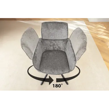 Invicta Krzesło obrotowe UNIQUE 180°z podłokietnikami szara tkanina szenilowa 64 x 84 x 61cm / 46321