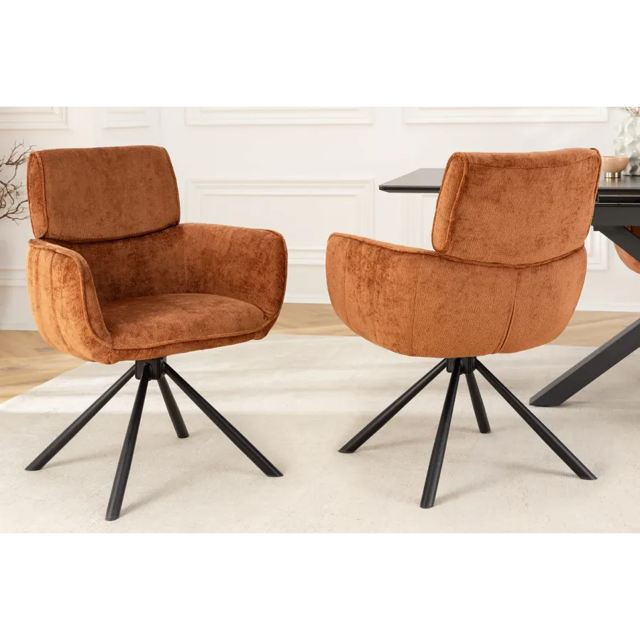 Invicta Krzesło obrotowe UNIQUE 180°z podłokietnikami rdzawy brąz tkanina szenilowa 64 x 84 x 61cm / 46319