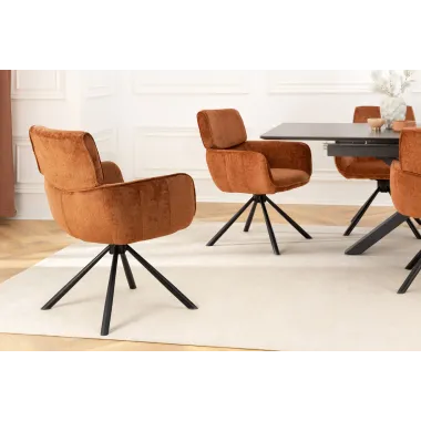 Invicta Krzesło obrotowe UNIQUE 180°z podłokietnikami rdzawy brąz tkanina szenilowa 64 x 84 x 61cm / 46319