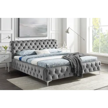 Invicta Łóżko MODERN BAROCK szary aksamit 180 x 200cm / 46162