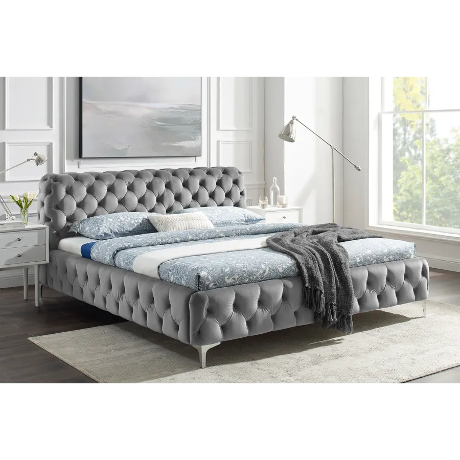 Invicta Łóżko MODERN BAROCK szary aksamit 180 x 200cm / 46162