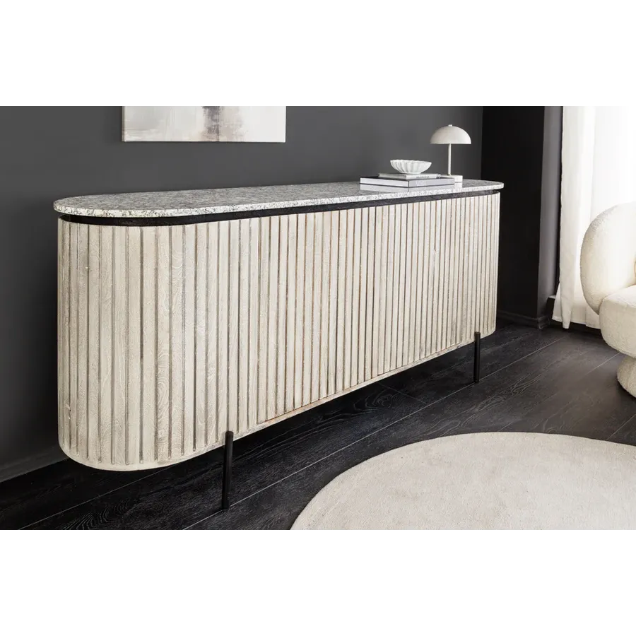 Invicta Komoda ADLON mango szare marmurowy biały blat 170cm / 47694