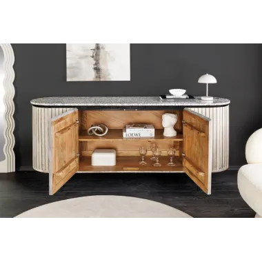 Invicta Komoda ADLON mango szare marmurowy biały blat 170cm / 47694