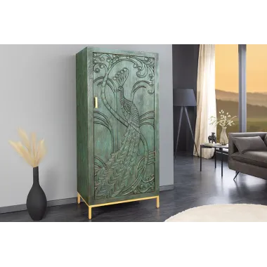 Invicta Komoda PEACOCK 3D drewno zielono złote mango 72 x 166 x 45cm / 45590