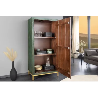 Invicta Komoda PEACOCK 3D drewno zielono złote mango 72 x 166 x 45cm / 45590