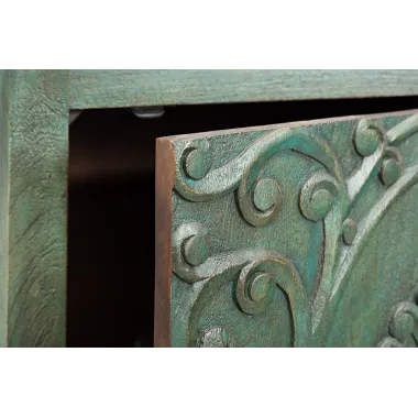 Invicta Komoda PEACOCK 3D drewno zielono złote mango 72 x 166 x 45cm / 45590