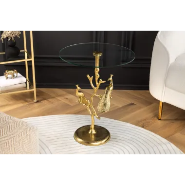 Invicta WILDLIFE PEACOCK Stolik kawowy antyczne złoto 45cm / 44829