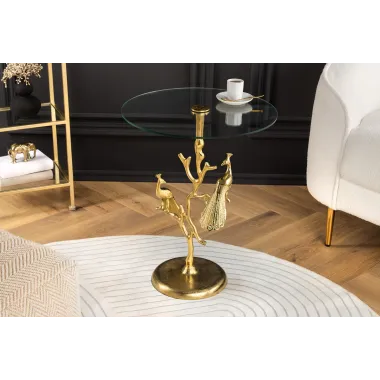 Invicta WILDLIFE PEACOCK Stolik kawowy antyczne złoto 45cm / 44829