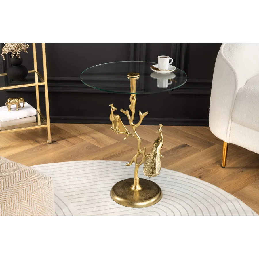 Invicta WILDLIFE PEACOCK Stolik kawowy antyczne złoto 45cm / 44829