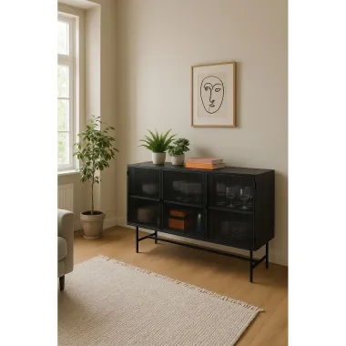 Kare Komoda SAN DIEGO 3 drzwiowa Czarna Stal 150 x 90 x 35cm / 87876