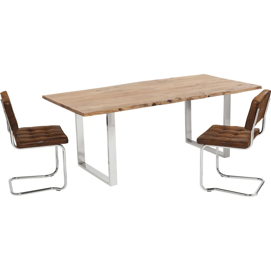 Kare Stół HARMONY naturalna akacja srebrne nogi 200 x 76 x 100cm / 84485