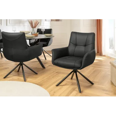 Invicta Krzesło SIGNATURE tapicerowane obrotowe 360° czarna skóra 64 x 86 x 64cm / 47469