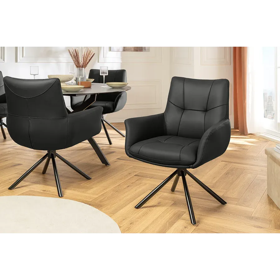 Invicta Krzesło SIGNATURE tapicerowane obrotowe 360° czarna skóra 64 x 86 x 64cm / 47469