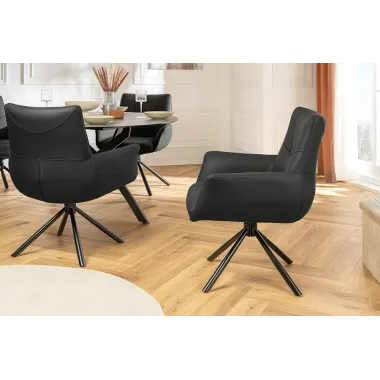 Invicta Krzesło SIGNATURE tapicerowane obrotowe 360° czarna skóra 64 x 86 x 64cm / 47469