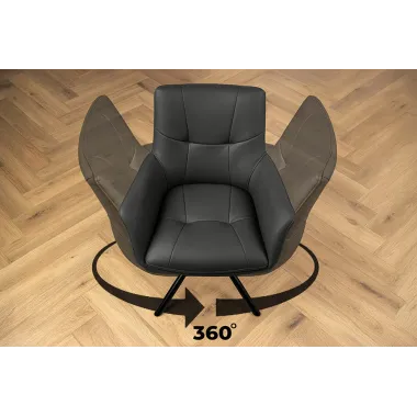 Invicta Krzesło SIGNATURE tapicerowane obrotowe 360° czarna skóra 64 x 86 x 64cm / 47469