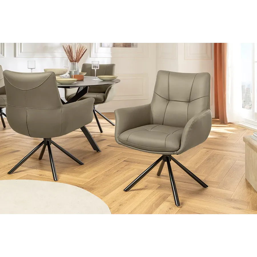 Invicta Krzesło SIGNATURE tapicerowane obrotowe 360° taupe skóra 64 x 86 x 64cm / 47468