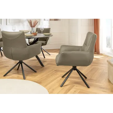 Invicta Krzesło SIGNATURE tapicerowane obrotowe 360° taupe skóra 64 x 86 x 64cm / 47468