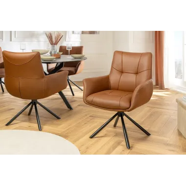 Invicta Krzesło SIGNATURE tapicerowane obrotowe 360° karmelowy brąz skóra 64 x 86 x 64cm / 47470