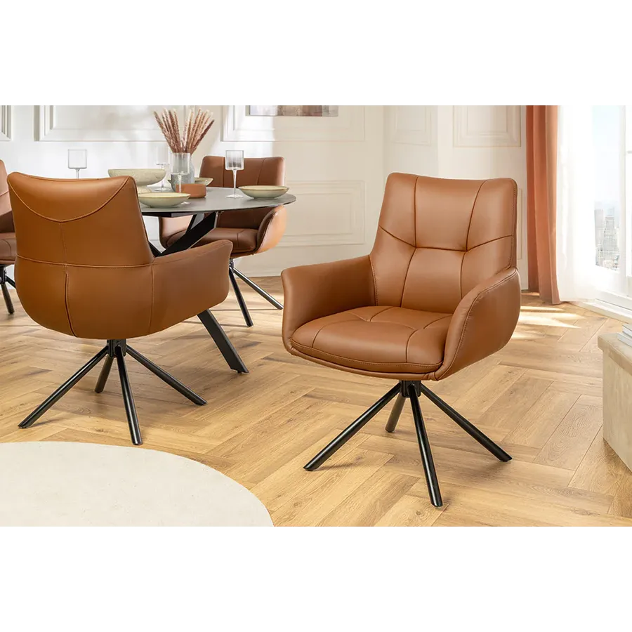 Invicta Krzesło SIGNATURE tapicerowane obrotowe 360° karmelowy brąz skóra 64 x 86 x 64cm / 47470