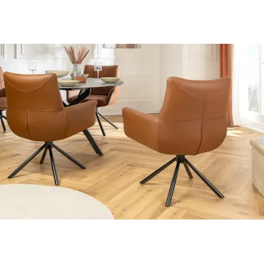 Invicta Krzesło SIGNATURE tapicerowane obrotowe 360° karmelowy brąz skóra 64 x 86 x 64cm / 47470