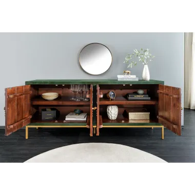 Invicta Komoda PEACOCK 3D drewno ciemnozielone mango 175 x 76 x 38cm / 45791