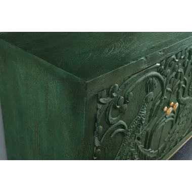 Invicta Komoda PEACOCK 3D drewno ciemnozielone mango 175 x 76 x 38cm / 45791